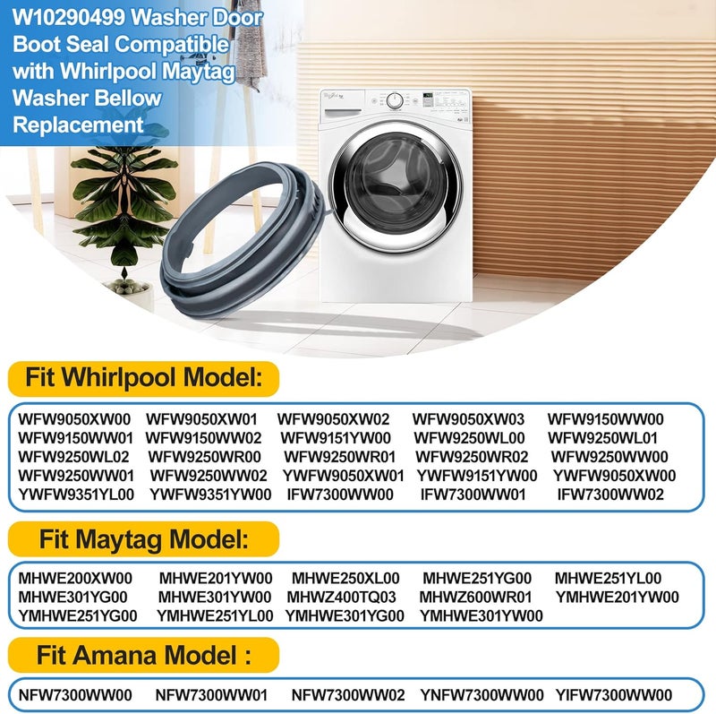 Alvar Upgraded W10290499 Washer Door Seal Bellow Compatible with Whirlpool Duet Washer Door Seal WFW9150WW01 WFW9150WW00 WPW10381562 MHWE200XW00 Maytag Whirlpool Front Load Washing Machine Seal Parts - Image 4